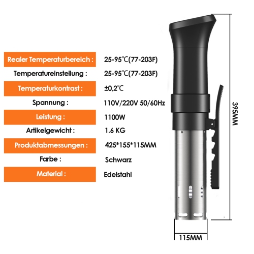 Sous Vide Cooking Machine, 1100W Smart Digital Display Food Molecular Cooker for Steak and More