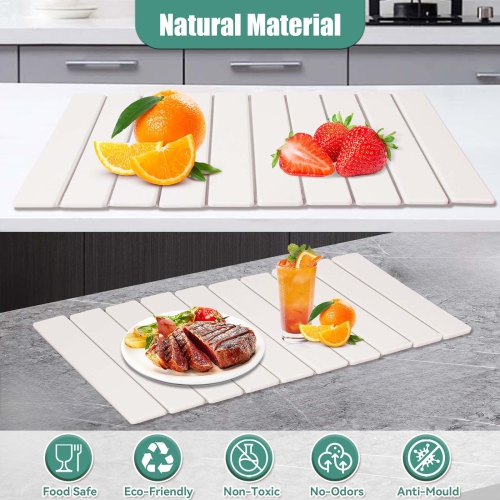 Stone Dish Drying Mat, Quick-Dry Foldable Diatomaceous Earth Absorbent Mat for Kitchen, 24" x 16"