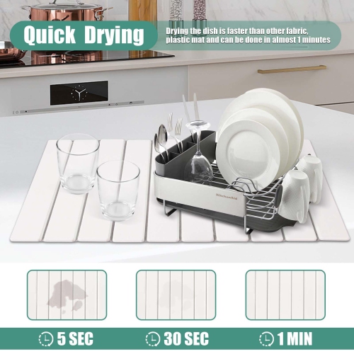 Stone Dish Drying Mat, Quick-Dry Foldable Diatomaceous Earth Absorbent Mat for Kitchen, 24" x 16"