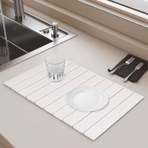 Stone Dish Drying Mat, Quick-Dry Foldable Diatomaceous Earth Absorbent Mat for Kitchen, 24" x 16"