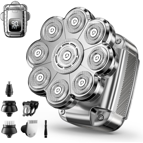 MYACUC  9 Head Shavers for Men, 5 In 1 Detachable Head Shaver \w Led Display, Ipx7 Waterproof Wet Dry Use Rechargeable Electric Shavers for Men Grooming