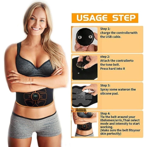 EMS Abdominal Muscle Stimulator Belt - 10 Modes, 30 Intensity Levels, Rechargeable, for Fat Burning, Toning & Recovery - Works on Waist, Abs, Chest &