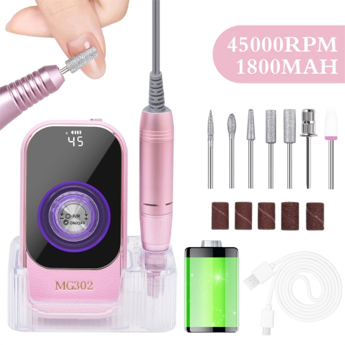 Professional Electric Nail Drill File,45000RPM Portable E-File Machine,Rechargeable Cordless Nail Drill Kit for Shaping,Removing & Polishing Gel