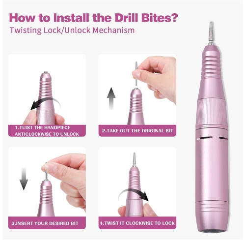 Professional Electric Nail Drill File,45000RPM Portable E-File Machine,Rechargeable Cordless Nail Drill Kit for Shaping,Removing & Polishing Gel