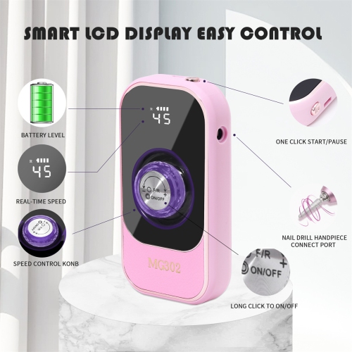 Professional Electric Nail Drill File,45000RPM Portable E-File Machine,Rechargeable Cordless Nail Drill Kit for Shaping,Removing & Polishing Gel