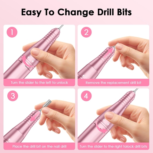 Professional Electric Nail Drill File,45000RPM Portable E-File Machine,Rechargeable Cordless Nail Drill Kit for Shaping,Removing & Polishing Gel