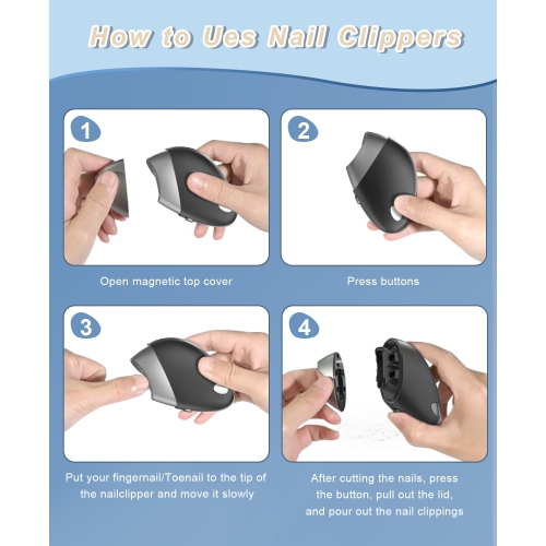 Electric Nail Clipper,Toe Nail Clippers with Nail Scraps Storage,2 Speeds Rechargeable Electric Nail File for Thick Toenails Adult Seniors