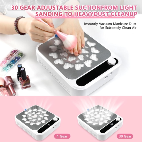 Nail Dust Collector,Dust Collector Nail with LED Light,Nail Fan Vacuum Dust Collector for Manicure Acrylic Gel Nails Polishing, Salon Home