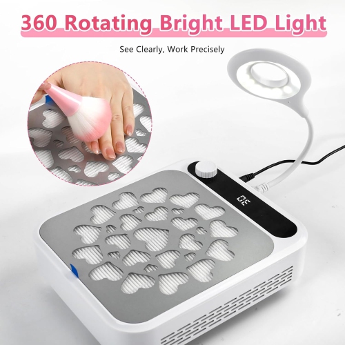 Nail Dust Collector,Dust Collector Nail with LED Light,Nail Fan Vacuum Dust Collector for Manicure Acrylic Gel Nails Polishing, Salon Home