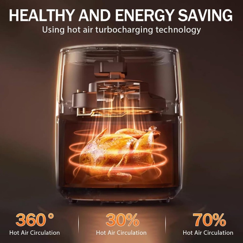 Home use 7L large capacity air fryer | 900W fast heating + digital touch screen | 7 one-touch cooking modes | Healthy, oil-free and low-fat