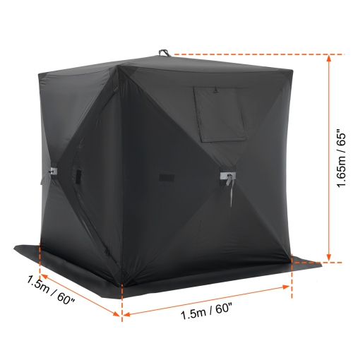 VEVOR 60"x60" Portable Ice Shelter, 1-2 Person Pop-Up Ice Fishing Tent, 24 Square Feet Fishable Area, Ice Shanty for Winter Fishing, Waterproof