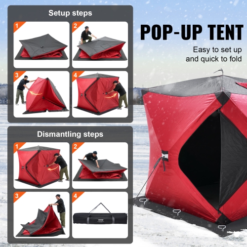 VEVOR 60"x60" Portable Ice Shelter, 1-2 Person Insulated Pop-Up Ice Fishing Tent, 24 Square Feet Fishable Area, Thermal Ice Shanty for Winter