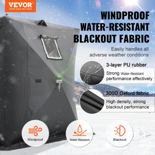VEVOR 90"x90" Portable Ice Shelter, 3-4 Person Pop-Up Ice Fishing Tent, 43 Square Feet Fishable Area, Ice Shanty for Winter Fishing, Waterproof