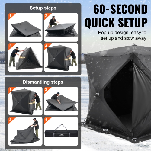 VEVOR 90"x90" Portable Ice Shelter, 3-4 Person Pop-Up Ice Fishing Tent, 43 Square Feet Fishable Area, Ice Shanty for Winter Fishing, Waterproof