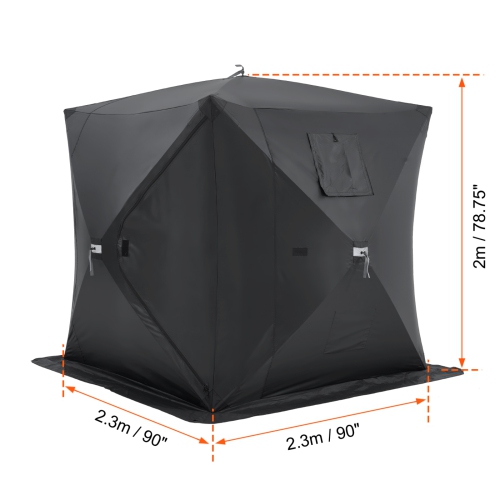 VEVOR 90"x90" Portable Ice Shelter, 3-4 Person Pop-Up Ice Fishing Tent, 43 Square Feet Fishable Area, Ice Shanty for Winter Fishing, Waterproof