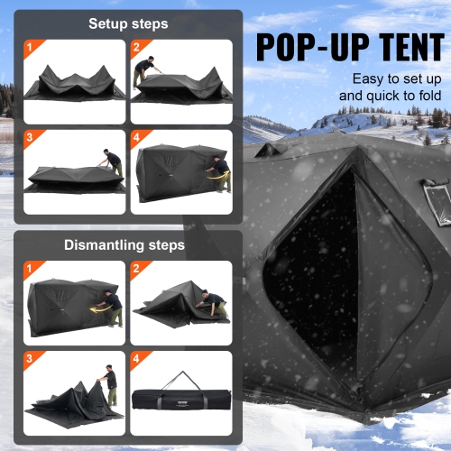VEVOR 142"x71" Portable Ice Shelter, 6-8 Person Pop-Up Ice Fishing Tent, 70 Square Feet Fishable Area, Ice Shanty for Winter Fishing, Waterproof