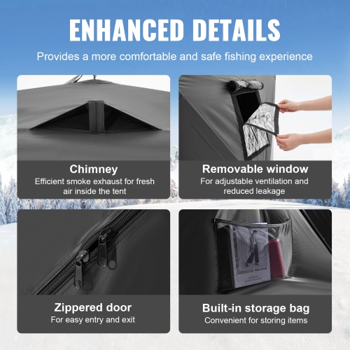 VEVOR 142"x71" Portable Ice Shelter, 6-8 Person Pop-Up Ice Fishing Tent, 70 Square Feet Fishable Area, Ice Shanty for Winter Fishing, Waterproof