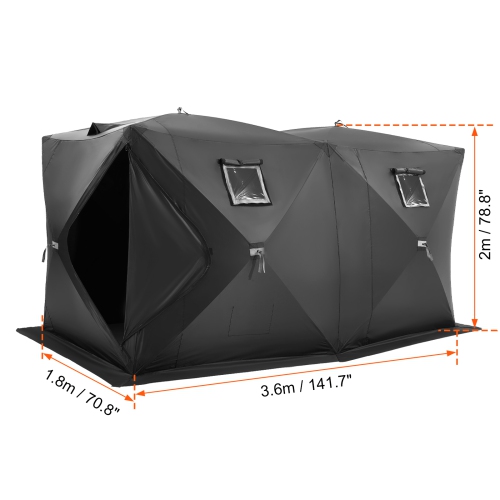 VEVOR 142"x71" Portable Ice Shelter, 6-8 Person Pop-Up Ice Fishing Tent, 70 Square Feet Fishable Area, Ice Shanty for Winter Fishing, Waterproof