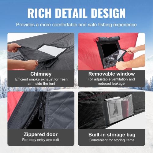 Abri portatif VEVOR de 130 x 130&nbsp;po pour la pêche sur glace, tente isolée pour 4-6&nbsp;personnes, surface de pêche de 50 pieds carrés, givre