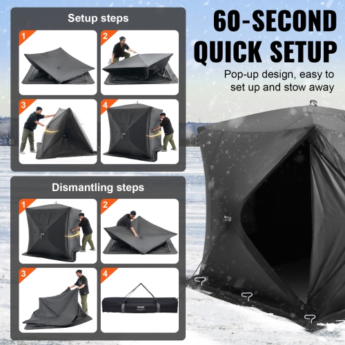 VEVOR 71"x71" Portable Ice Shelter, 3-4 Person Pop-Up Ice Fishing Tent, 35 Square Feet Fishable Area, Ice Shanty for Winter Fishing, Waterproof