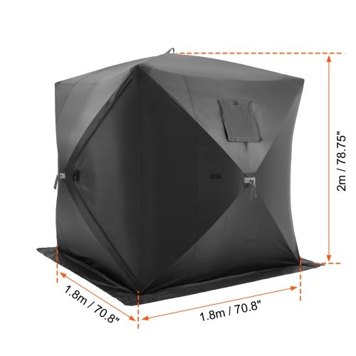 VEVOR 71"x71" Portable Ice Shelter, 3-4 Person Pop-Up Ice Fishing Tent, 35 Square Feet Fishable Area, Ice Shanty for Winter Fishing, Waterproof