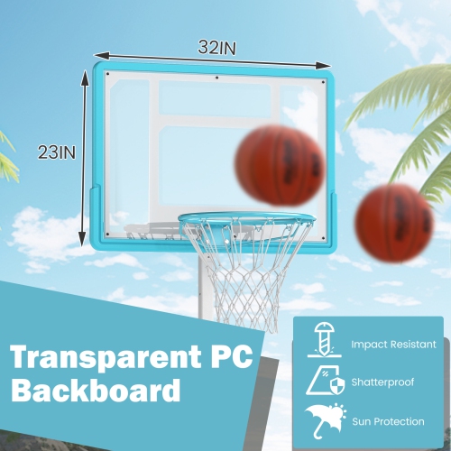 Gymax Pool Basketball Hoop w/32'' Shatterproof Backboard 3.1-4.1 FT Adjustable Height