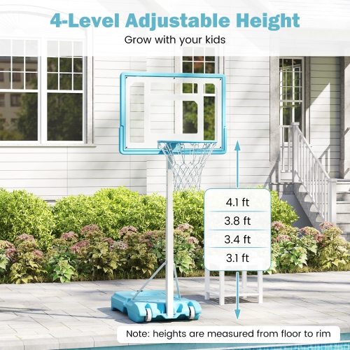 Gymax Pool Basketball Hoop w/32'' Shatterproof Backboard 3.1-4.1 FT Adjustable Height