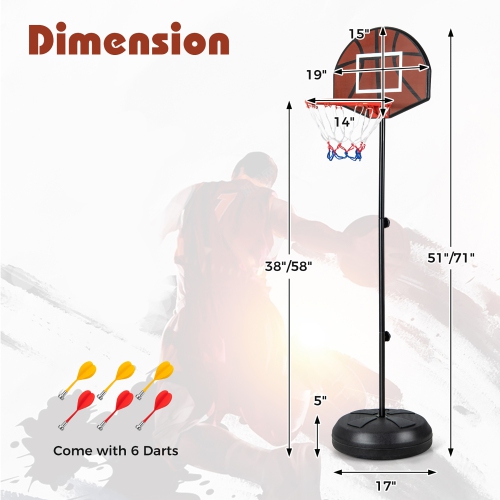 Gymax 2-in-1 Kids Basketball Hoop w/ Dart Board Double-sided Backboard & 6 Darts