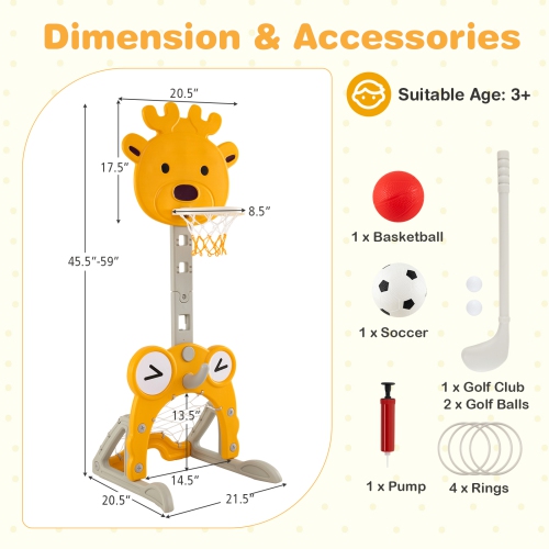 Gymax Toddler Basketball Hoop 4-in-1 Kids Indoor/Outdoor Activity Center Sports Gift