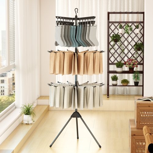 Gymax 70'' Folding Freestanding Tripod Laundry Drying Rack w/ 24 Clips & 32 Rods