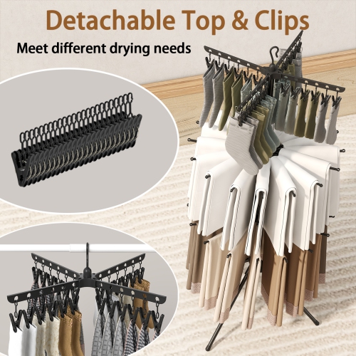 Gymax 70'' Folding Freestanding Tripod Laundry Drying Rack w/ 24 Clips & 32 Rods