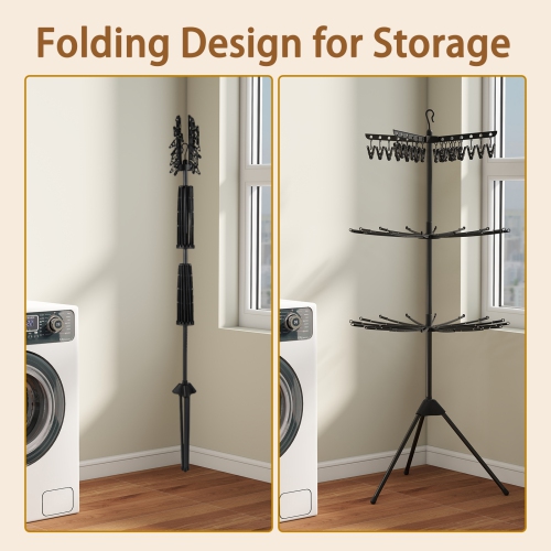 Gymax 70'' Folding Freestanding Tripod Laundry Drying Rack w/ 24 Clips & 32 Rods