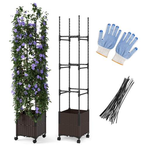 GYMAX  87" Tall Raised Garden Bed W/ Plant Box & Trellis Lockable Wheels Indoor Outdoor