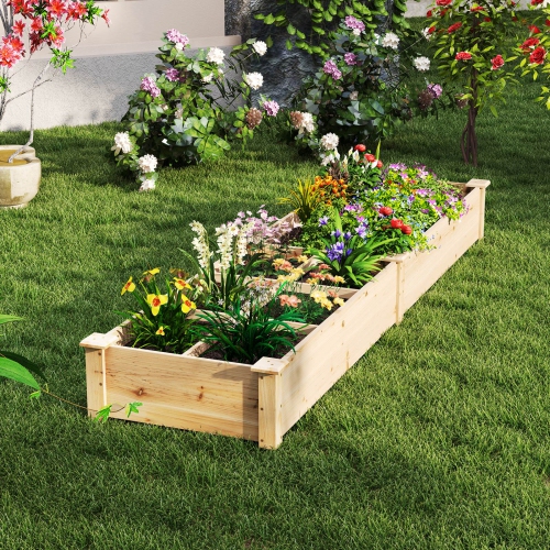 Gymax Raised Garden Bed Wooden Elevated Planter w/2 Planter Boxes 7 Compartments