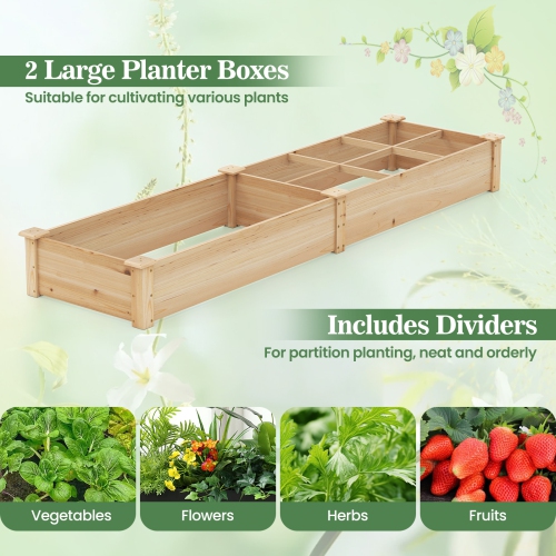 Gymax Raised Garden Bed Wooden Elevated Planter w/2 Planter Boxes 7 Compartments