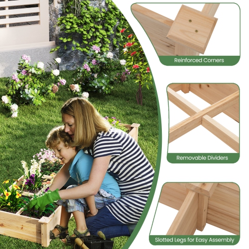 Gymax Raised Garden Bed Wooden Elevated Planter w/2 Planter Boxes 7 Compartments