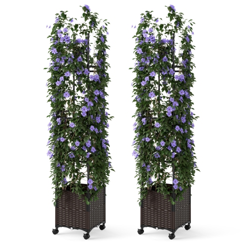 GYMAX  2 PCs 87" Tall Raised Garden Bed W/ Plant Box Lockable Wheels Indoor Outdoor