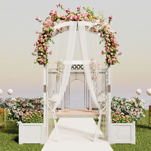 Gymax Garden Arbor w/ Planter Wooden Planter Arch w/ Trellis White