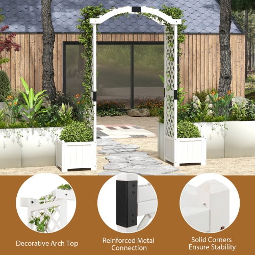 Gymax Garden Arbor w/ Planter Wooden Planter Arch w/ Trellis White