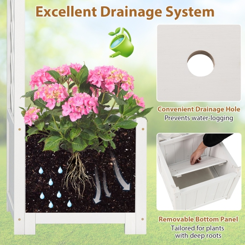 Gymax Garden Arbor w/ Planter Wooden Planter Arch w/ Trellis White