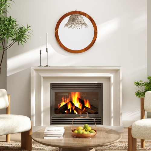 Gymax 27'' x 27'' Rustic Wall Mounted Decorative Mirror w/Solid Acacia Wood Frame