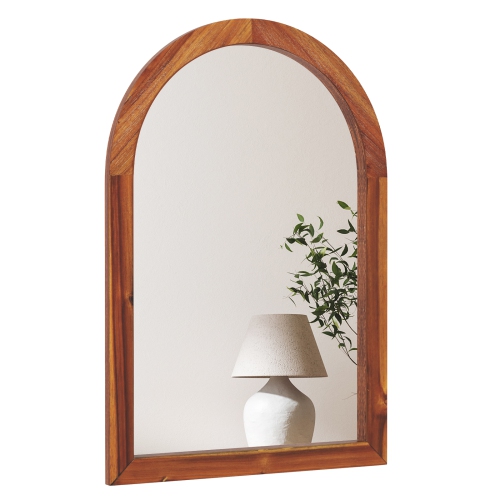 Gymax 24'' x 35'' Rustic Wall Mounted Decorative Mirror w/Solid Acacia Wood Frame