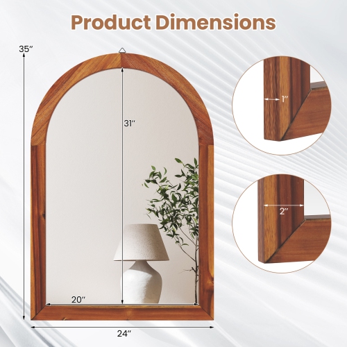 Gymax 24'' x 35'' Rustic Wall Mounted Decorative Mirror w/Solid Acacia Wood Frame