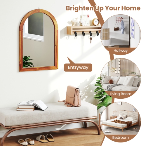 Gymax 24'' x 35'' Rustic Wall Mounted Decorative Mirror w/Solid Acacia Wood Frame