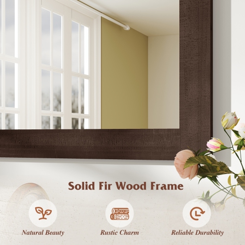 Gymax Farmhouse Wall Mirror Rustic Wood Frame Barn Door Style Decorative Mirror