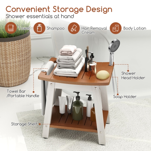 Gymax Shower Bench Seat HIPS Shower Stool w/Handle Shower Head & Soap Holder