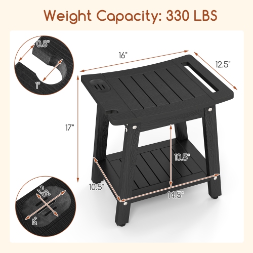 Gymax Shower Bench Seat HIPS Shower Stool w/Handle Shower Head & Soap Holder