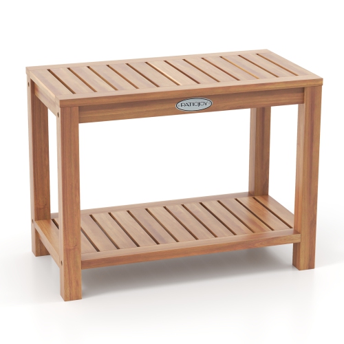 Gymax 24 Inch Teak Wood Shower Bench Inside Shower Stool w/ Storage Shelf for Adults