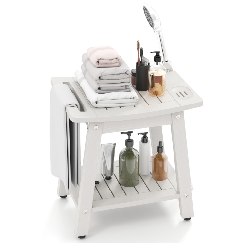 Gymax Shower Bench Seat HIPS Shower Stool w/Handle Shower Head & Soap Holder