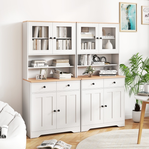 Gymax Pantry Cabinet 67'' Tall Kitchen Floor Cabinet w/ 2 Removable Shelves 2 Drawers